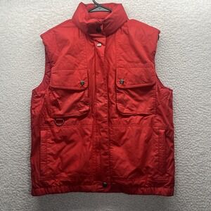 Eddie Bauer Vest Womens Medium Red Goose Down Puffer Zip Snap Pocket Cotton